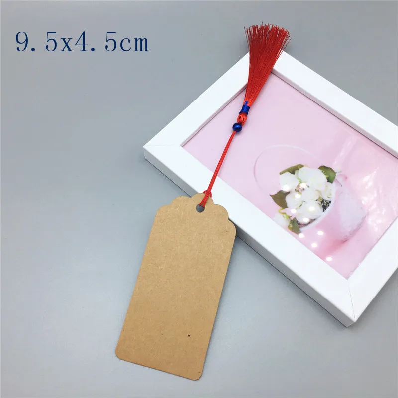 9.5x4.5cm brown 12 шт крафт-бирка с классическими красными кисточками мульти-стиль пустой коричневый Картон Подарочная бирка GarPrice карта - Цвет: 9.5x4.5cm brown