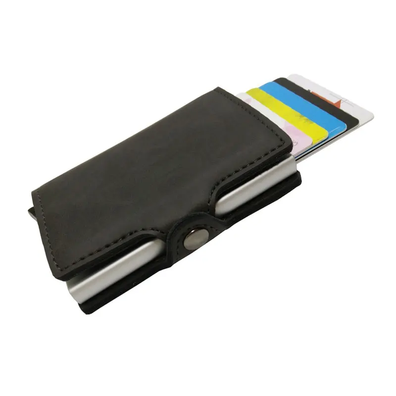 grey Хит, RFID Блокировка, винтажный кожаный держатель для карт, мужской, алюминиевый сплав, металл, Бизнес ID, держатель для карт, кошелек, мужской Чехол для карт - Цвет: grey