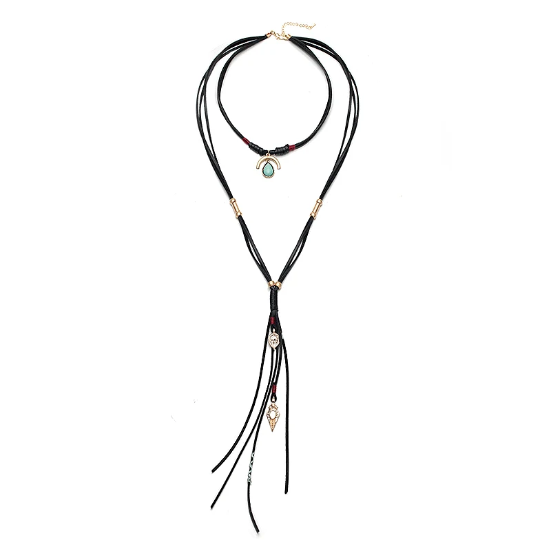 Miglior 2017 Corda Nera Faux Leather Choker Della Collana Lunga Del Regalo Caldo Delle Donne Goccia D'acqua Howlite Collana Del Pendente Geometrico Myc06076