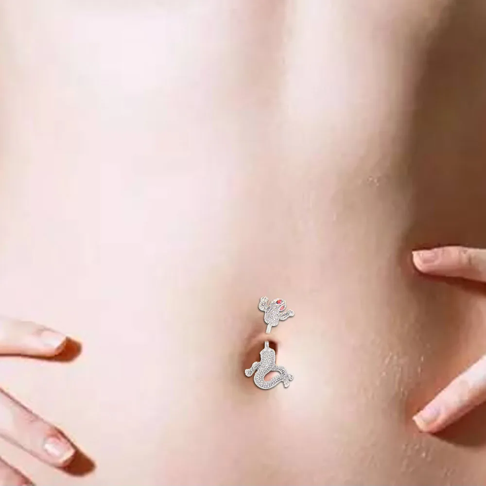 Горячие красные глаза Серебряная Ящерица Геккон пирсинг пупка Ювелирное кольцо