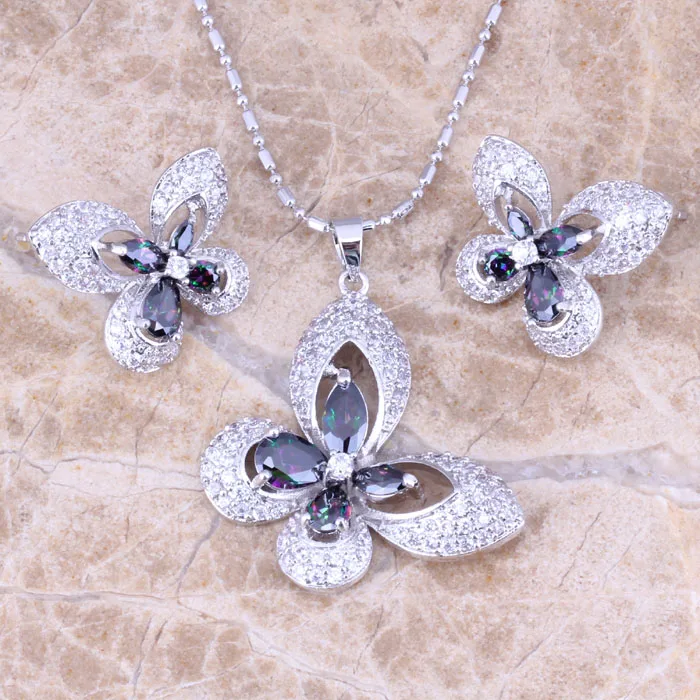 Привлекательная Бабочка Радуга Кубический Цирконий Белый CZ посеребренные