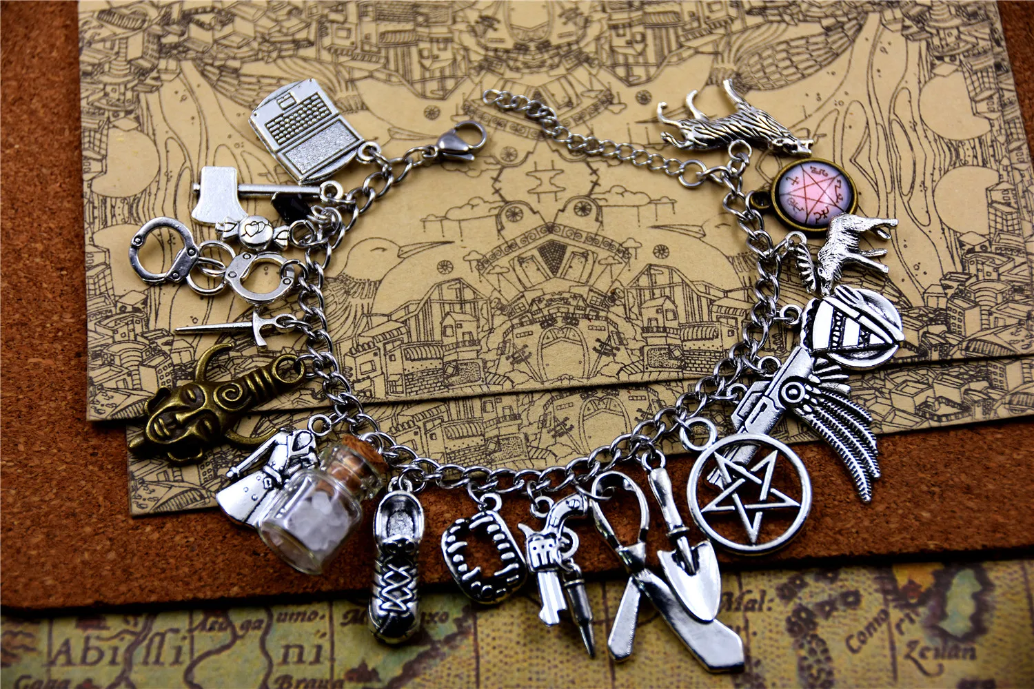 

TV series inspired supernatural charm bracelet stainless steel chain real salt bottle pendant bracelets