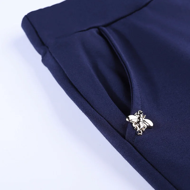 

Women's Stretch Pencil Feet Pants Elastic Waist Black Dark Blue Ankle Length Office Working Slim Cropped Pants Solid Color