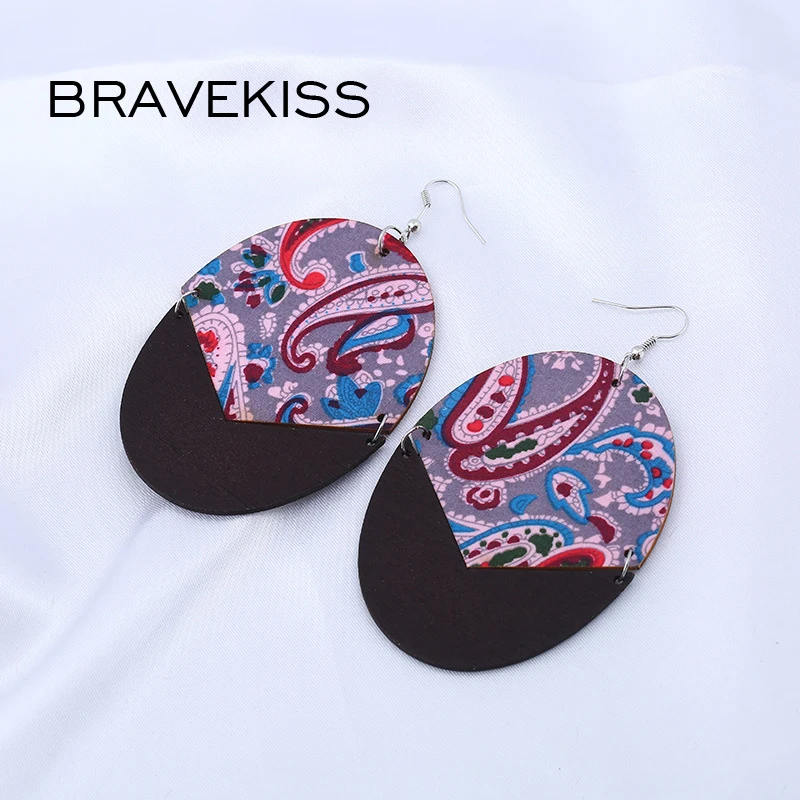 Bravekiss Винтаж Овальный Серьги модная длинная куртка с секциями из дерева Длинные