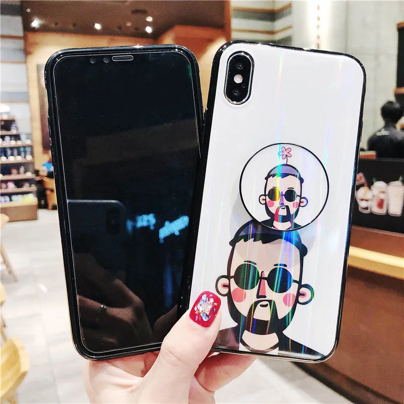 Мультяшный лазер чехол для телефона с держатель телефонного звонка iPhone Xs 8 Plus 7 6 X