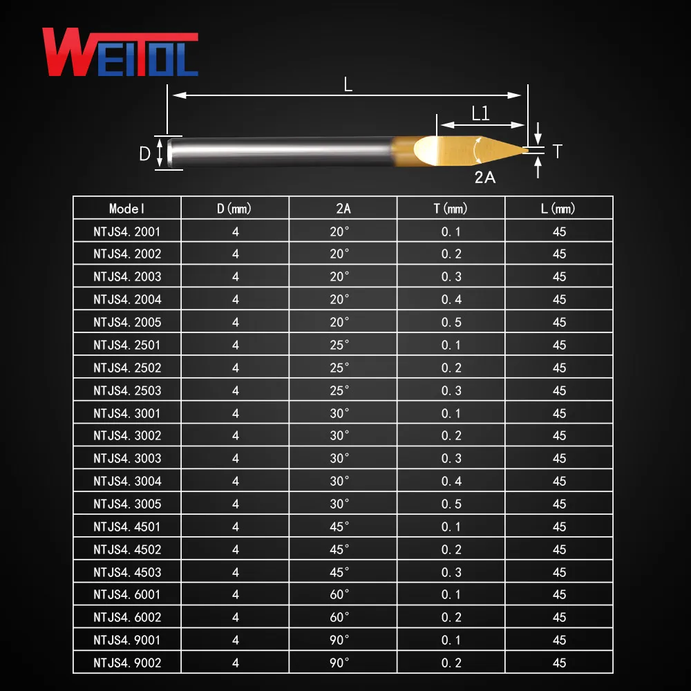 Weitol 4 мм SHK позолоченные металлические гравировальные Биты V-образной формы с