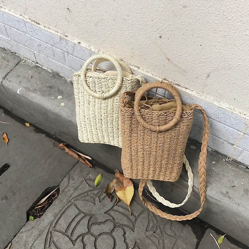 

Beach Round Handle Shoulder Bag Designer Weave Straw Bag Rattan Women Luxury Handbags Brand Vintage Messenger Bags Casual Tote