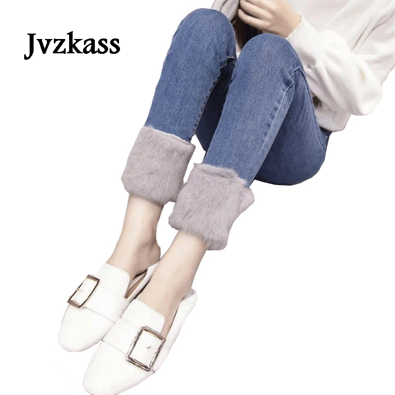 Jvzkass 2019 новые женские джинсы с кроличьим мехом Зимние бархатной подкладкой