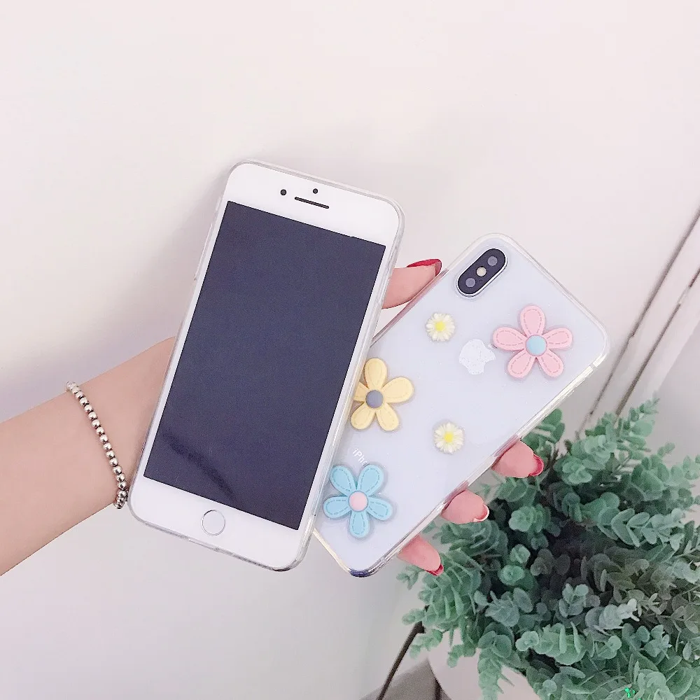 Luxury Bling Glitter phone Case on for iphone XS XR Max Clear TPU Flower Soft Silicone Cover 6 6S 7 8 Plus X |