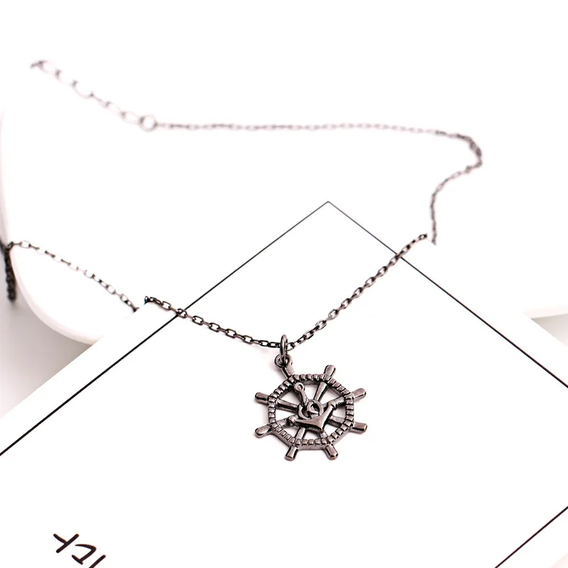 rudder black helm necklace 100% 925 Sterling silver nacklace Jewellery Clavicle chain pendant charms | Украшения и аксессуары