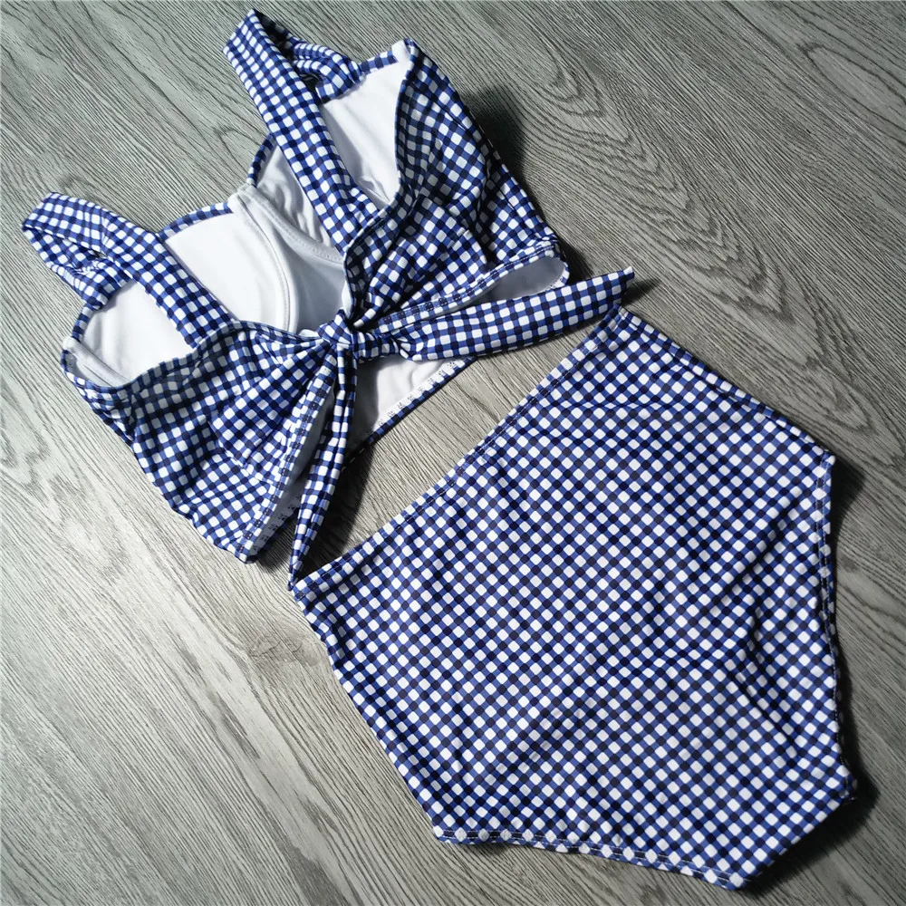 Для женщин сексуальный купальник бикини Высокая талия Купальники сетка синий