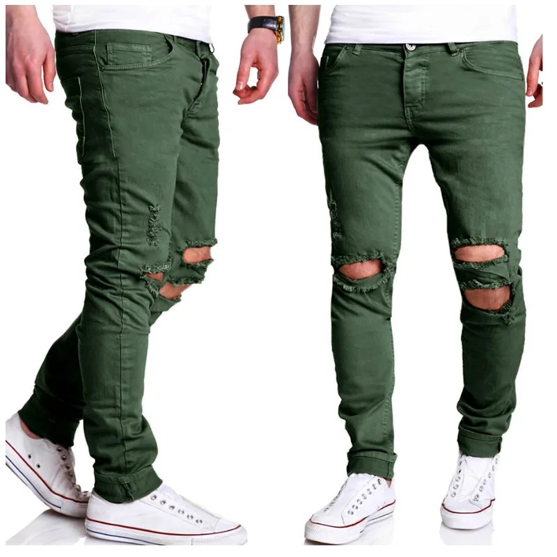 Men'S Trousers 2017 New Casual Men Pants Slim Pant Straight Fashion Begars Holes Solid Size M-XXL |