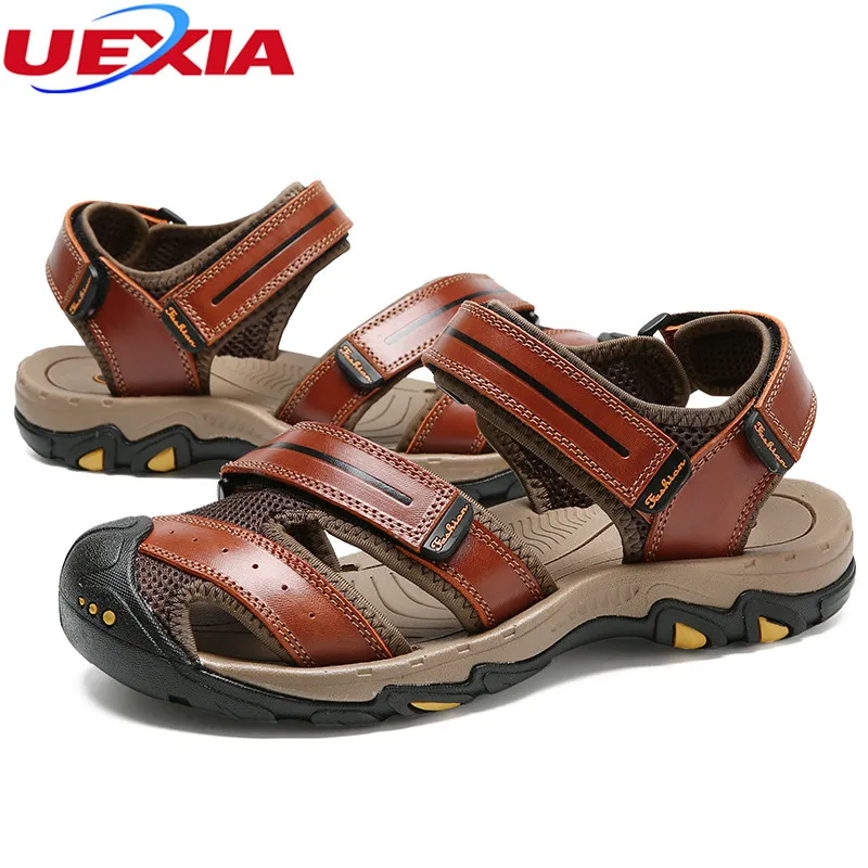 UEXIA 2018 Mens Sandals Leather Summer Beach Dress Fashion Outdoor Shoes Walking Sport Male Casual | Обувь