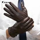 Мужские зимние перчатки Gours, коричневые варежки из натуральной козьей кожи, с бархатной подкладкой, GSM037, 2019