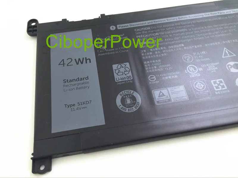 Аккумулятор для ноутбука 51KD7 FY8XM Y07HK 051KD7 11 3180 3189 P26T 4 В 42 Вт