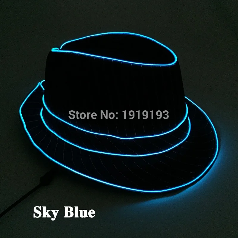 Sky Blue DC3V танцор джаза сувениры EL провода светящиеся полосы Кепка джентльмена привлекательные сумасшедшие светодиодные полосы неоновый топ шляпа как события вечерние поставки - Испускаемый цвет: Sky Blue