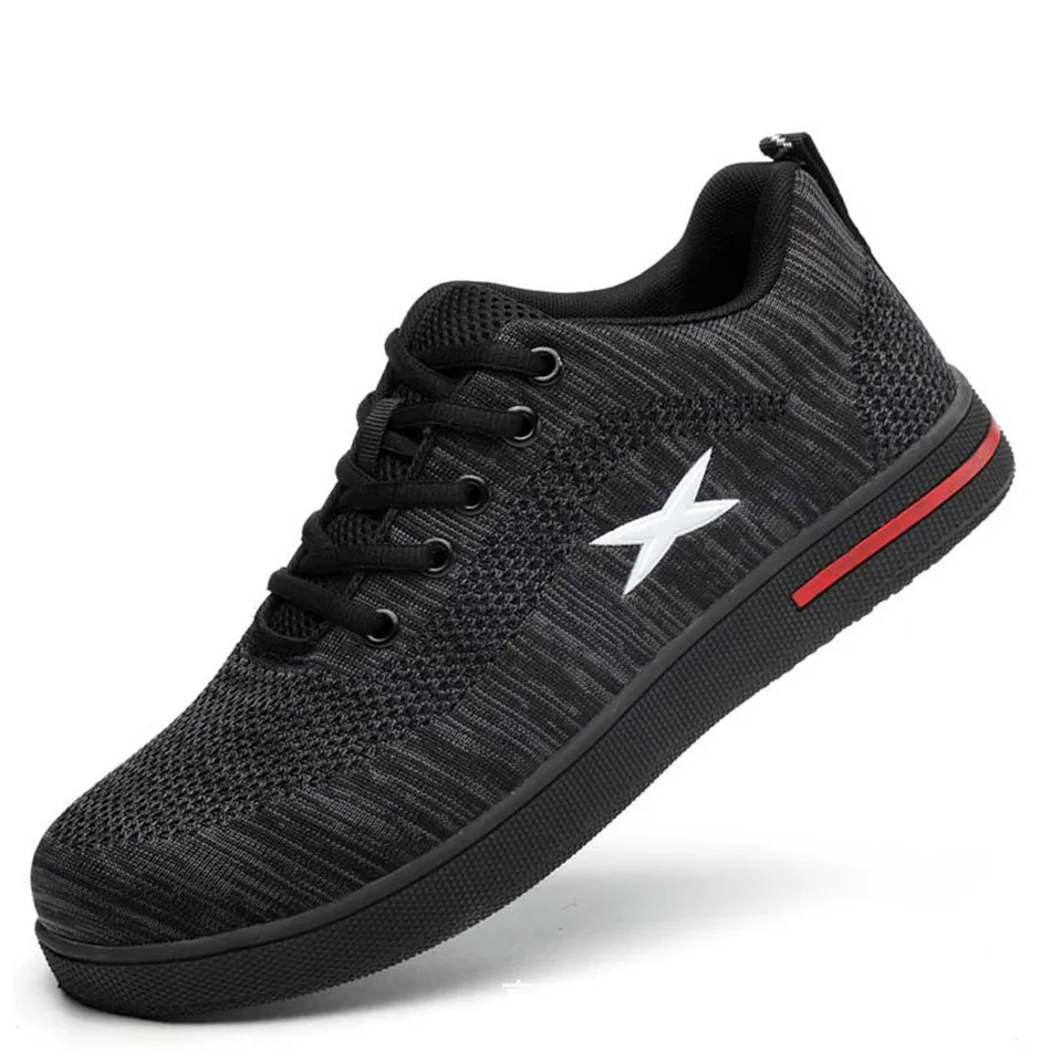 610 Black Shoes Мужская дышащая защитная обувь с прокалывающимися вставками, большие размеры Новые мужские уличные Нескользящие рабочие ботинки с стальным носком - Цвет: 610 Black Shoes