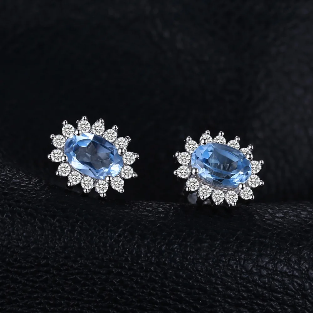 JewelryPalace Принцесса Диана Уильям Kate 1.2ct натуральный голубой кольцо с топазом серьги 925 пробы серебро Для женщин Модные украшения