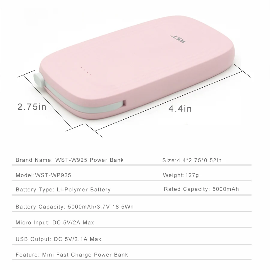 WST 5000 мАч портативный милый мобильный внешний аккумулятор для Xiaomi Samsung Phone Poverbank