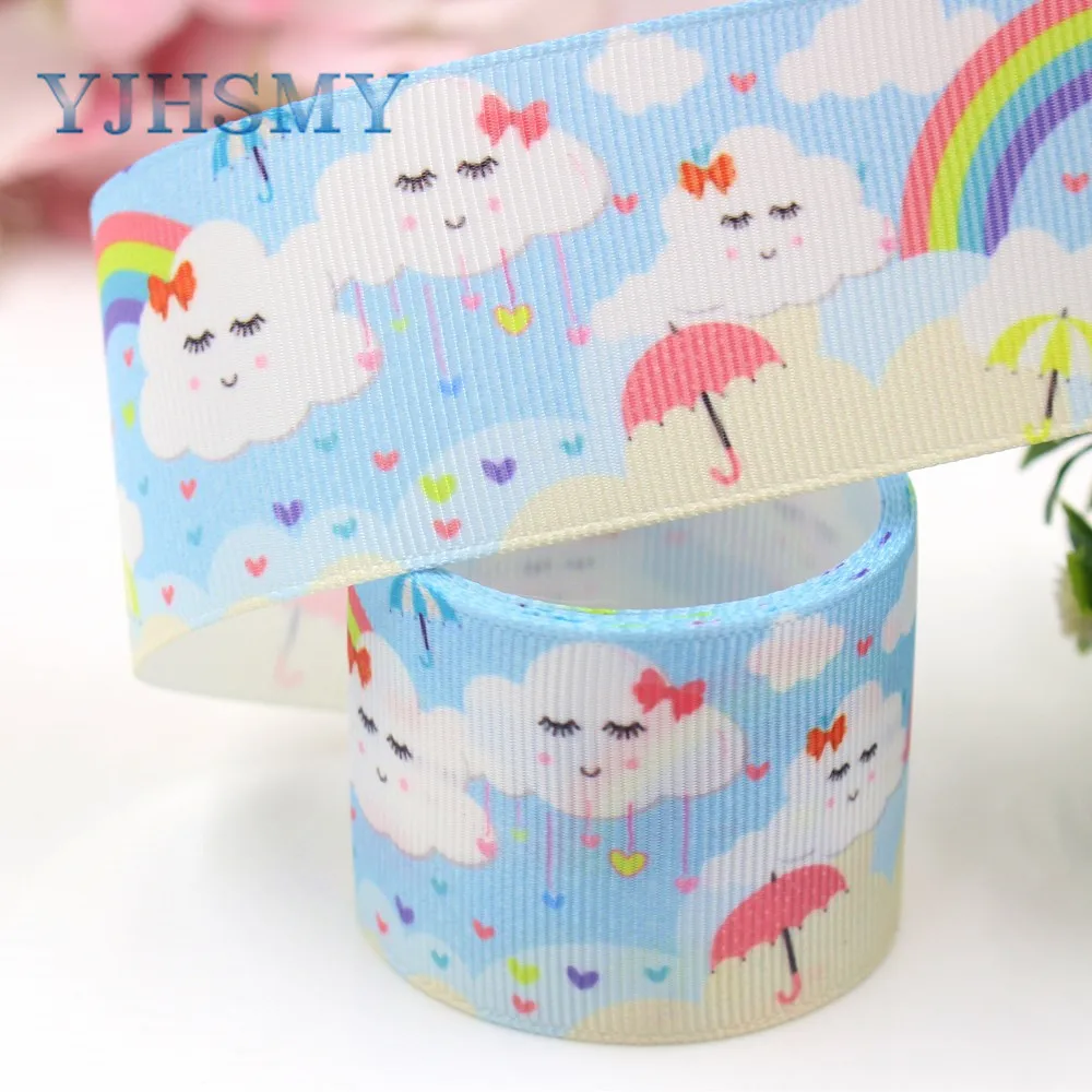 YJHSMY I-19221-402 38 мм 10 ярдов Радужные облака термопечать grosgrain ленты Бант колпачок DIY