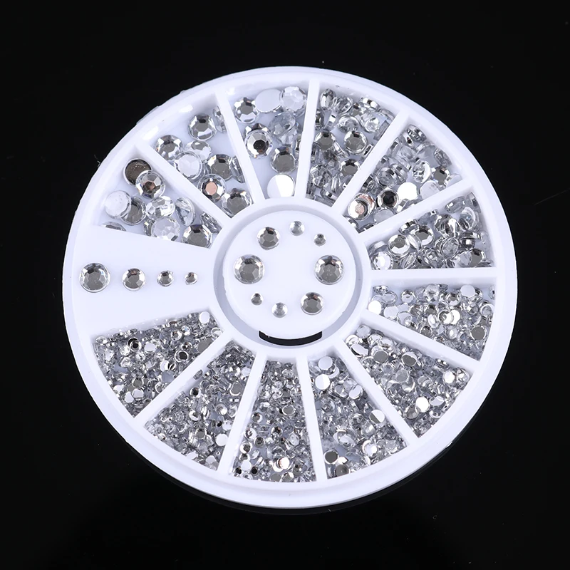 400Pcs Nail Art Stud Silver Round Rhinestoned Acrylic UV Gel 1.2mm 2mm 3mm 4mm 5mm 6mm 3D Decorations in Wheel | Красота и здоровье
