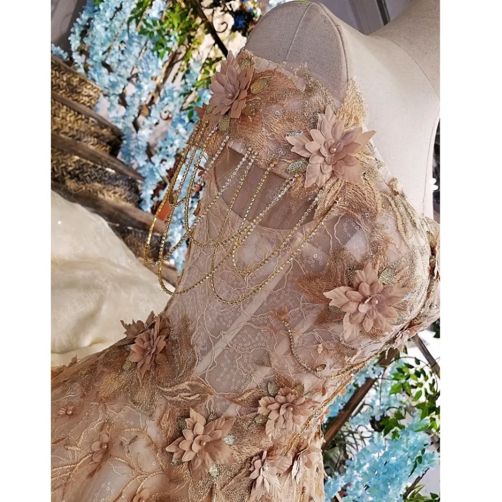 Роскошные свадебные платья Дубай с 3D цветами 2017 кристаллами и жемчугом кружевные