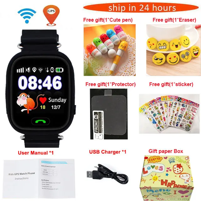 black package 1 Из России Q90 gps телефон позиционирования модные детские часы 1,22 дюймов цветной сенсорный экран wifi SOS Смарт часы Детские Q50 найти - Цвет: black package 1