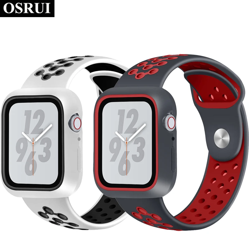 OSRUI силиконовый спортивный ремешок для apple watch band чехол 4 44 мм 40 мм Iwatch series 4 correa pulseira браслет защитный чехол