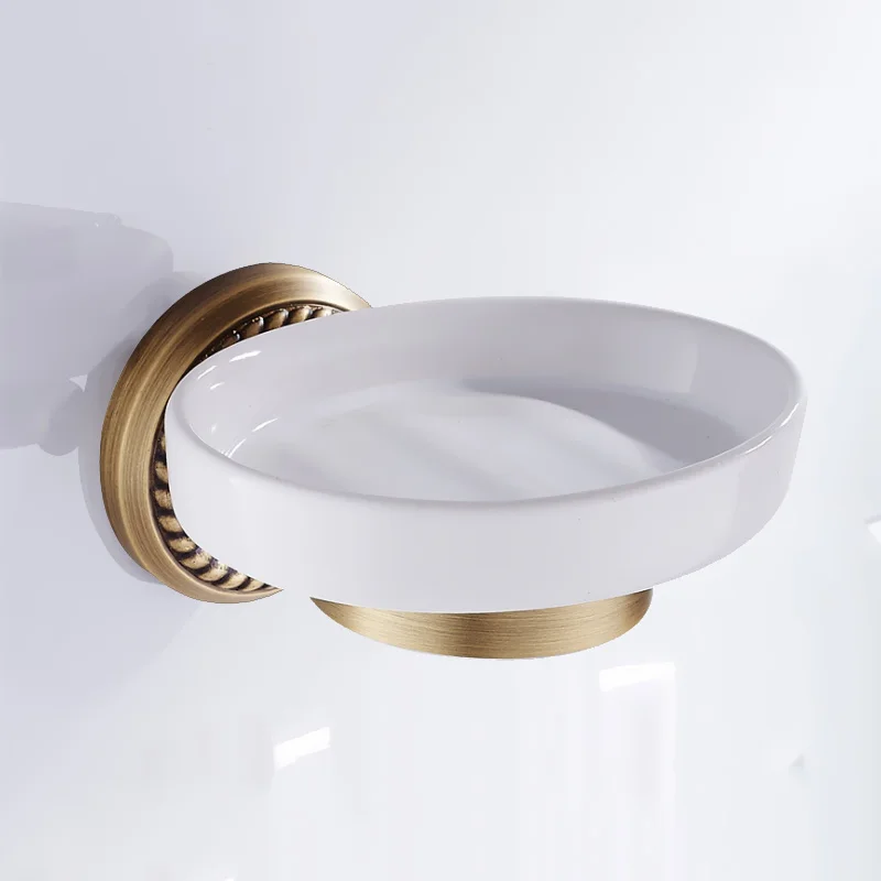 soap dish Бронзовые аксессуары для ванной комнаты, антикварный держатель для туалетной щетки, винтажный держатель для туалетной бумаги в рулоне, керамический двойной держатель для чашки, латунная мыльница - Цвет: soap dish