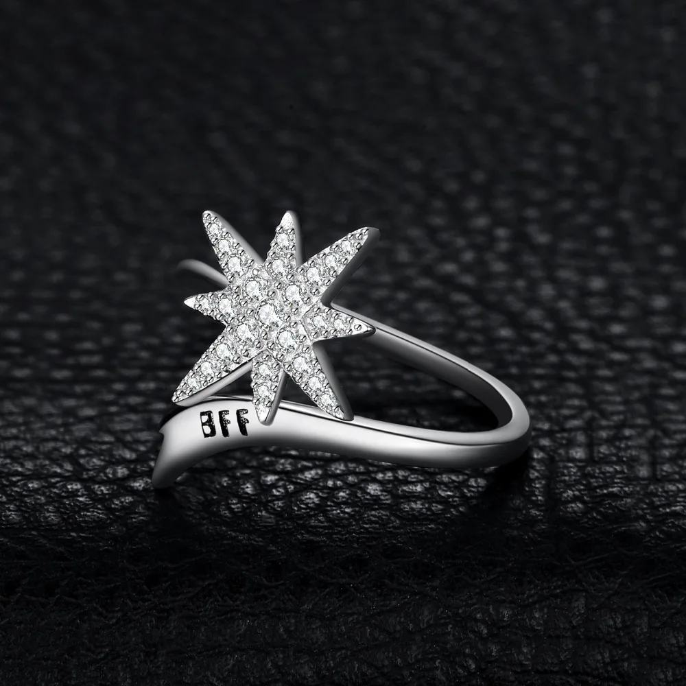 JewelryPalace Engraved BFF Snowflake Meteor Pave Cubic Zirconia Shooting Star Adjustable Open Ring 925 Sterling Silver Jewelry
