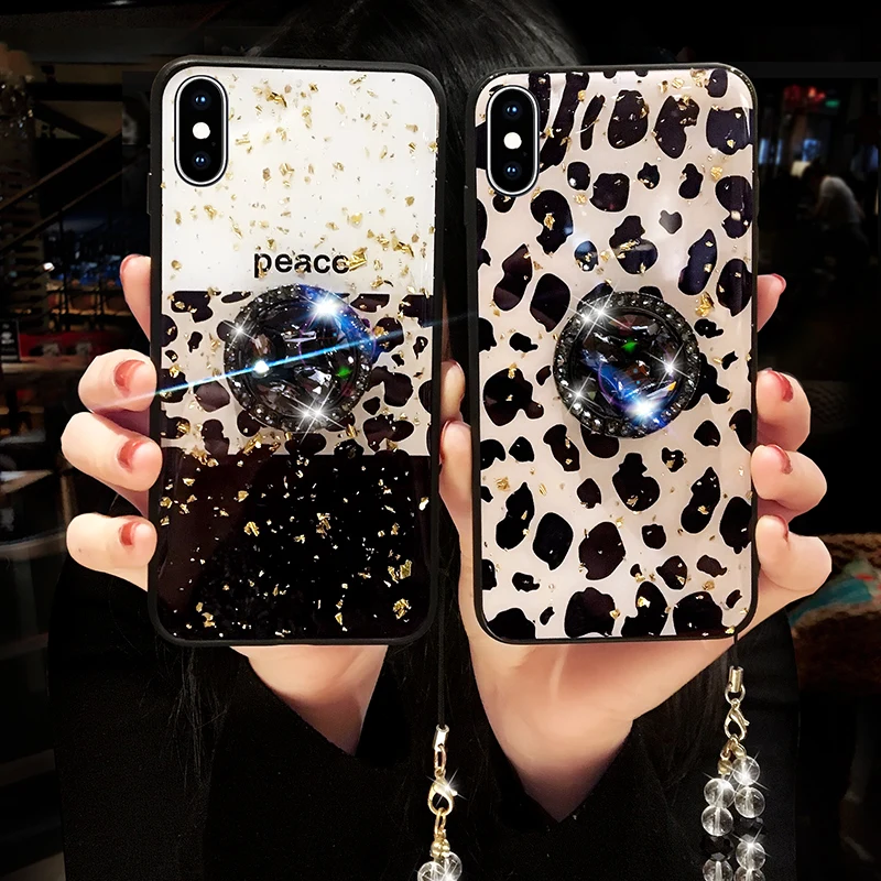 Блестящие чехлы для телефонов с золотым Foild Love Heart и леопардовым принтом iPhone X XS MAX