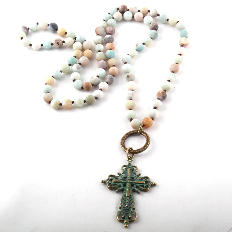 Fashion Bohemian Tribal Jewelry Natural Semi Precious Stones Knotted Metal Cross Necklace | Украшения и аксессуары