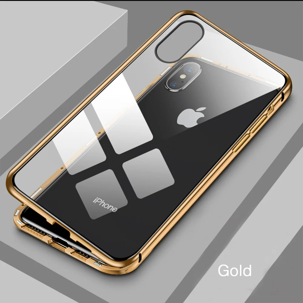Metal Magnetic Adsorption Case For iPhone XS MAX X XR 8 7 Plus 6 6s Double Sided Glass Magnet Back Cover Funda |