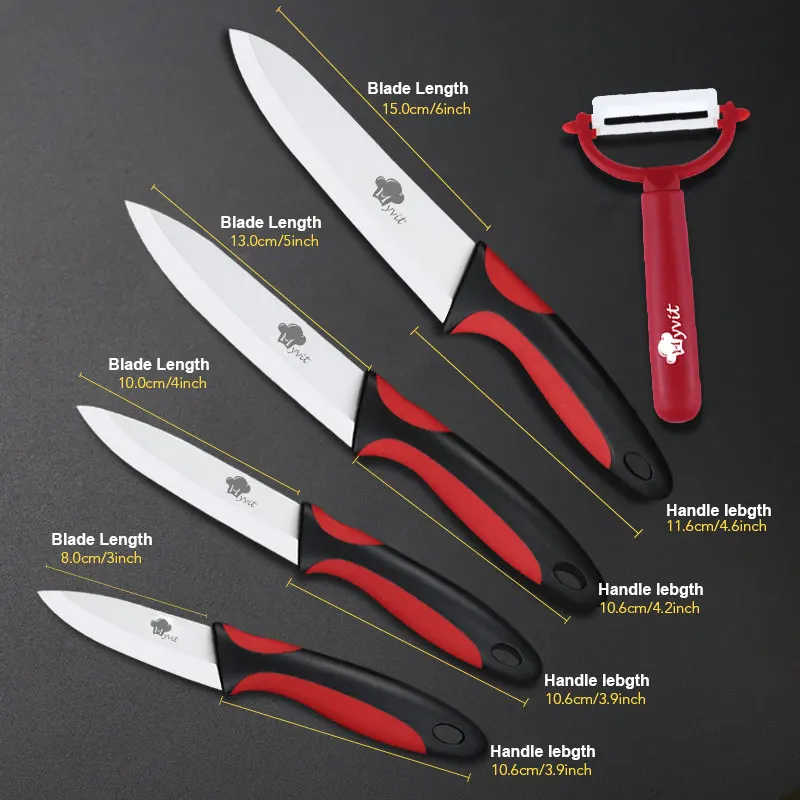 3456 BLACK RED SET Керамический нож, кухонные ножи, 3, 4, 5, 6 дюймов, с овощечисткой, шеф-повара, для очистки овощей, фруктов, нож, нож, белое лезвие, набор для приготовления пищи - Цвет: 3456 BLACK RED SET