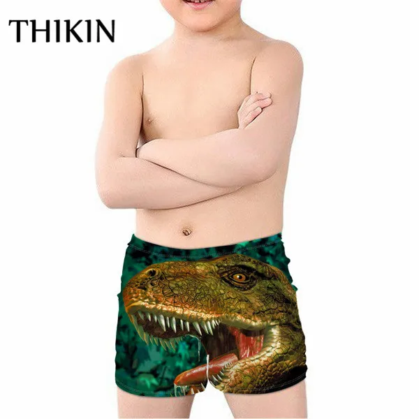 as picture THIKIN/летние детские плавки для мальчиков; крутые детские купальные костюмы с 3D принтом динозавра; пляжные спортивные шорты для купания - Цвет: as picture