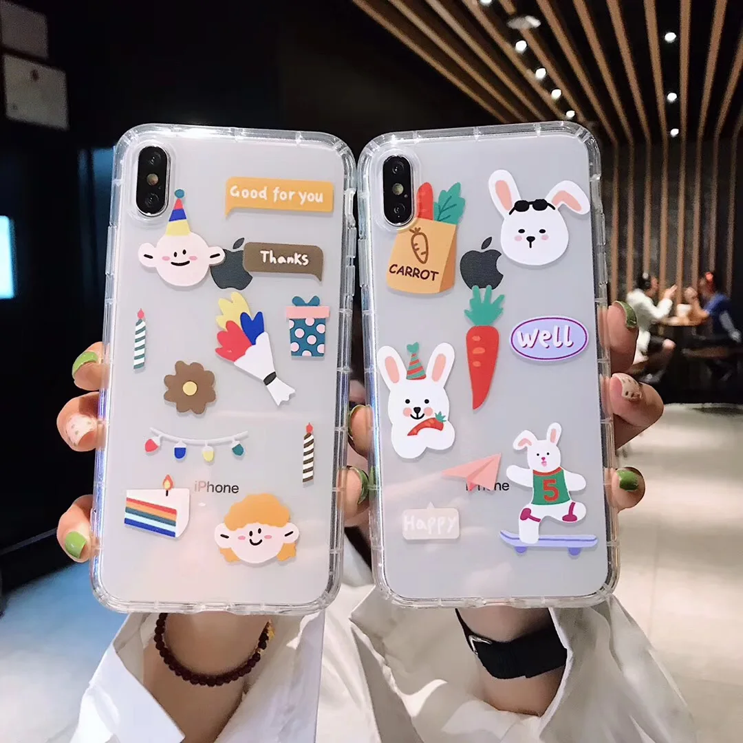 Корейский как стикер мультяшка милый кролик влюбленных чехол для iPhone X XS MAX XR 6 6s 7 8