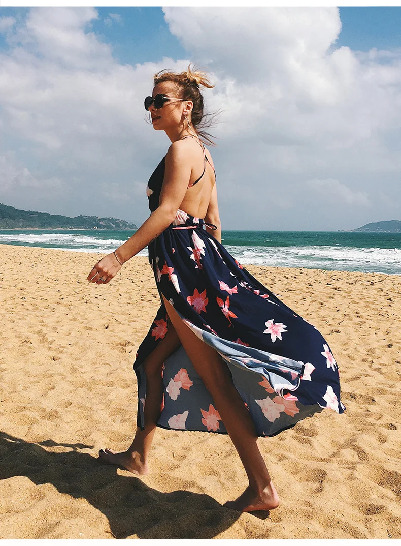 Женское богемное длинное платье бохо сарафан с глубоким v-образным вырезом и