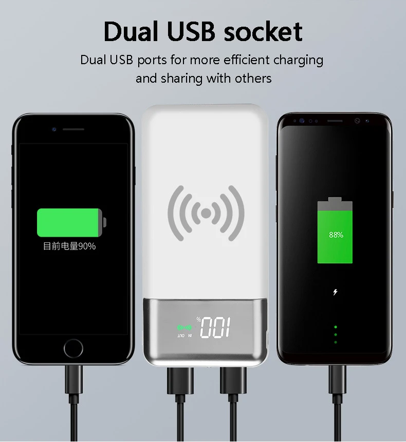 Запасные аккумуляторы для телефонов 10000mA Qi standardwireless charging mobile power цифровой дисплей Зарядка сокровище портативный запасные аккумуляторы для телефонов для iphone 8