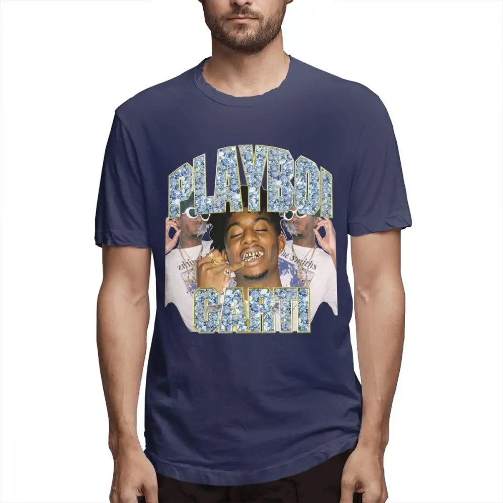 navy Playboi Carti Винтажная футболка с коротким рукавом, дизайн для мужчин, популярная качественная хлопковая футболка для мужчин - Цвет: navy