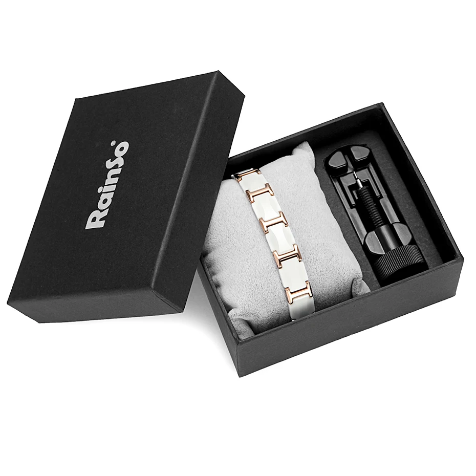 

RainSo White Ceramic Tungsten Steel Magnetic Bracelets Bangles for Women Fashion Luxurious High Quality Healthy Healing Jewelry