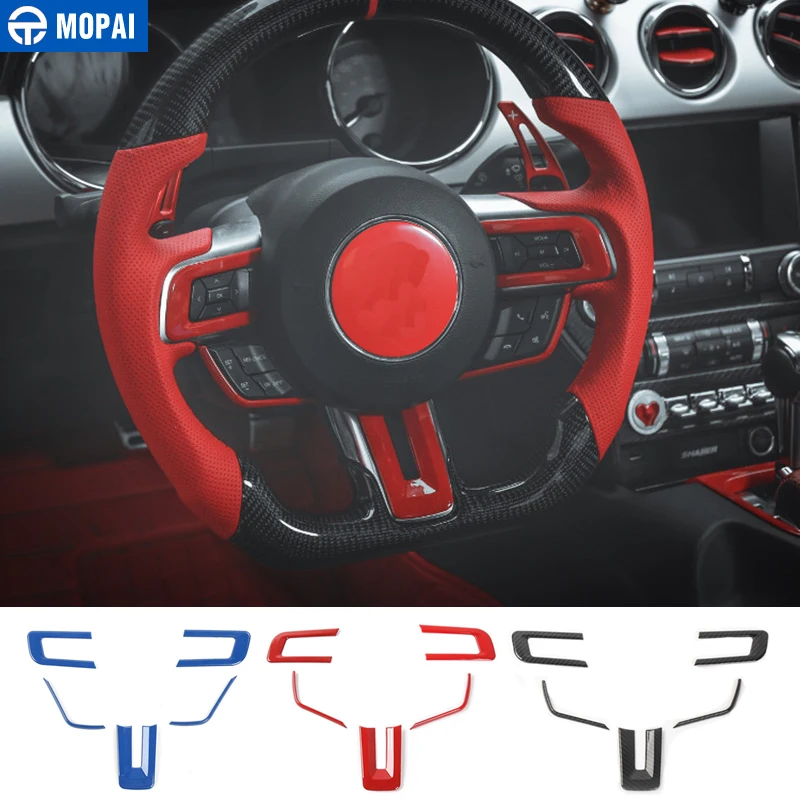 

MOPAI ABS Car Interior Steering Wheel Decoration Trim Cover Stickers For Ford Mustang 2015 Up Car Styling