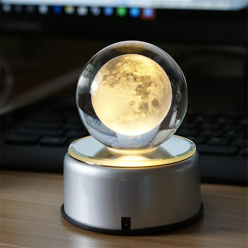 LED хрустальный шар лампа вращающаяся 3D Луна ночник RGB USB перезаряжаемая