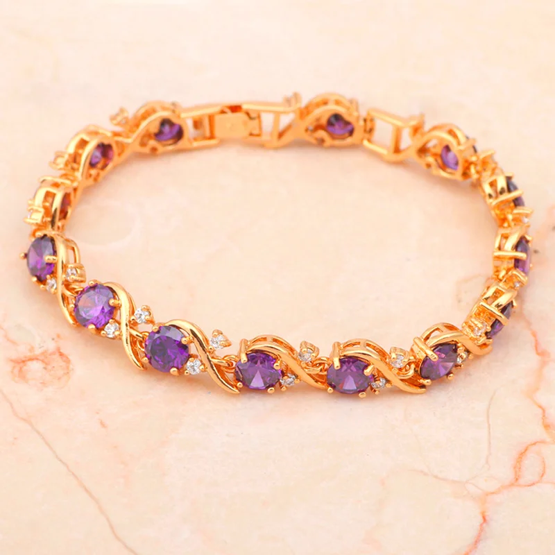 Бесплатная доставка Фиолетовый Кристалл и AAA циркон циркониевые золотого цвета
