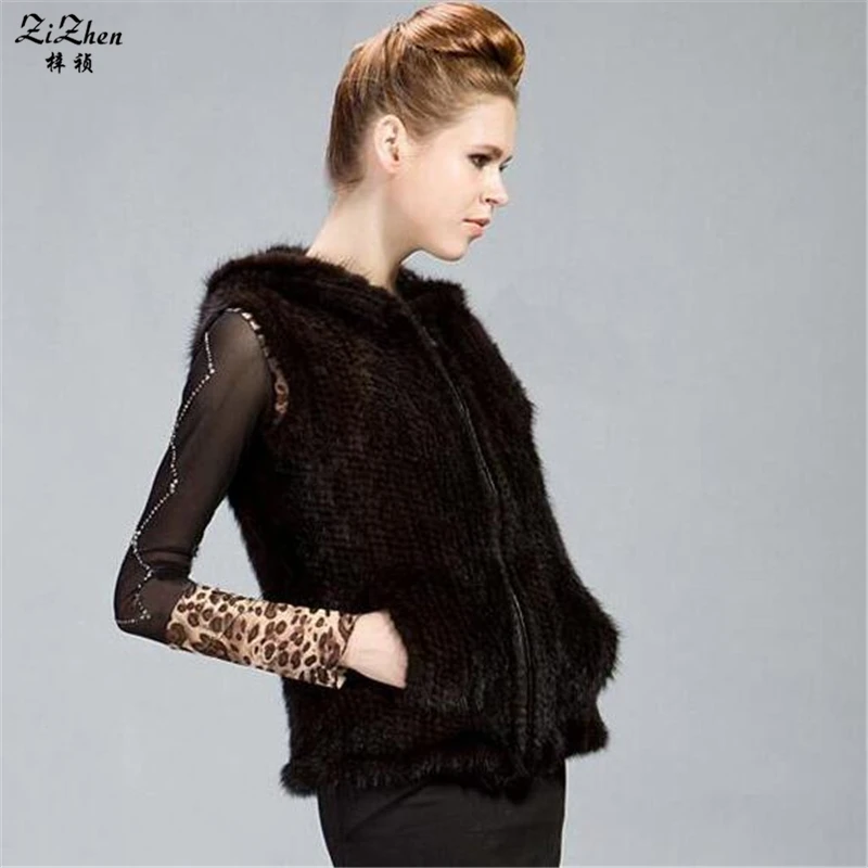Натуральный вязаный жилет из меха норки Женская реальная натуральная женская