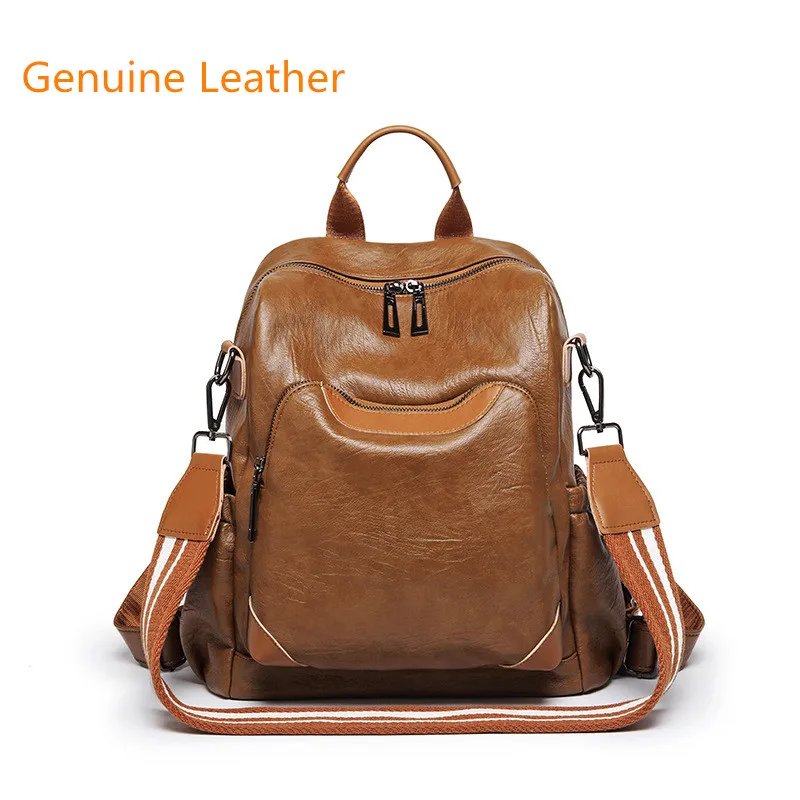 New Korean Women Female Rucksack Leisure Student School bag Soft Genuine leather Fashion Vintage Female Backpack