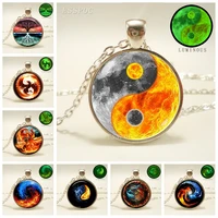 glowing yin yang necklace phoenix glass dome pendant tree of life silver plated chain necklace glow in the dark yin yang jewelry
