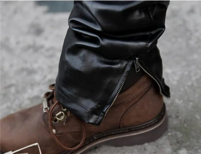 2015 Mens Leather Pants Hip Hop Dance Harem Sweatpants Slim Straight Men#39s Joggers Fashion Drop Crotch Black | Мужская одежда