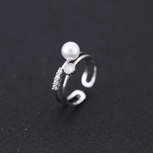 New Rhinestone Freshwater Pearl Double Rings Fashion 925 Sterling Silver CZ Crystal Geometry Index Finger Ring For Women | Украшения и