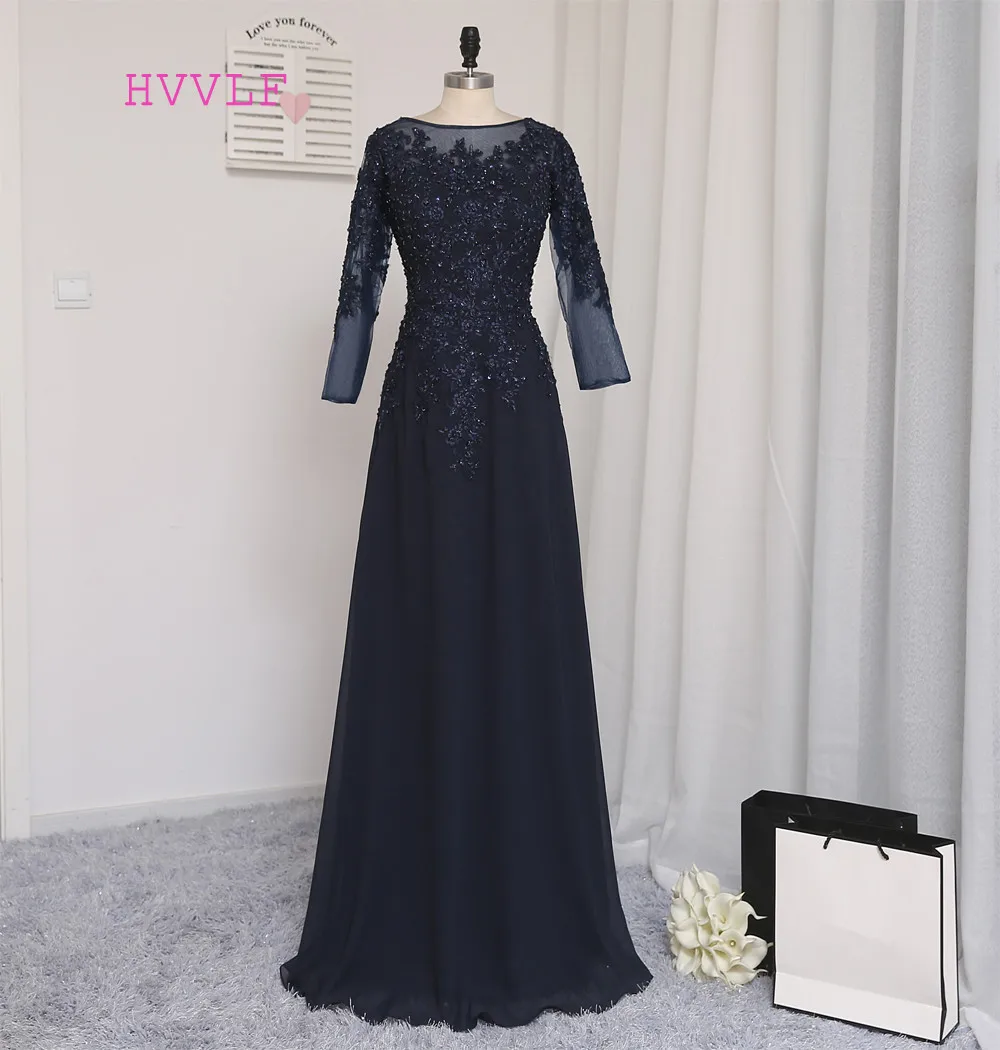 

Темно-синие вечерние платья а-силуэта с длинным рукавом Шифоновая аппликация бисером длинное вечернее платье для выпускного вечера