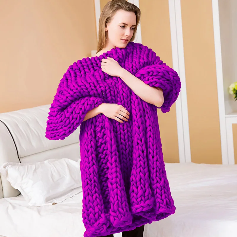 purple Супер мягкое массивное вязаное одеяло толстая линия гигантская пряжа домашнее постельное белье Декор для гостиной фотографии реквизит Wolldecke одеяло s - Цвет: purple